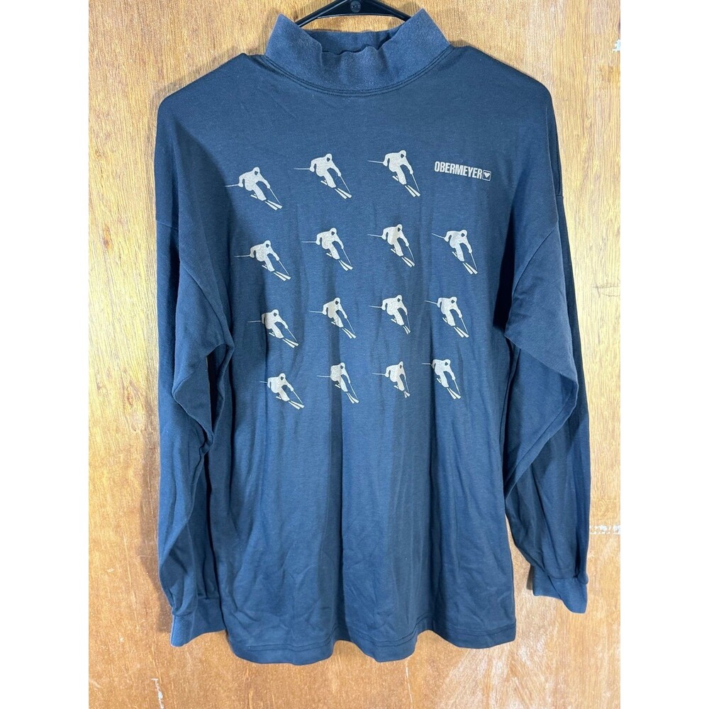Vintage Obermeyer Black Long Sleeve Ski Skiing Shirt Large L USA